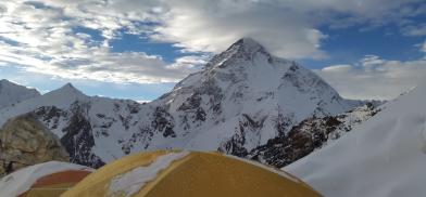 Base camp with K2 in the background. (Photo: Pioneer Adventures Pvt Ltd Nepal)
