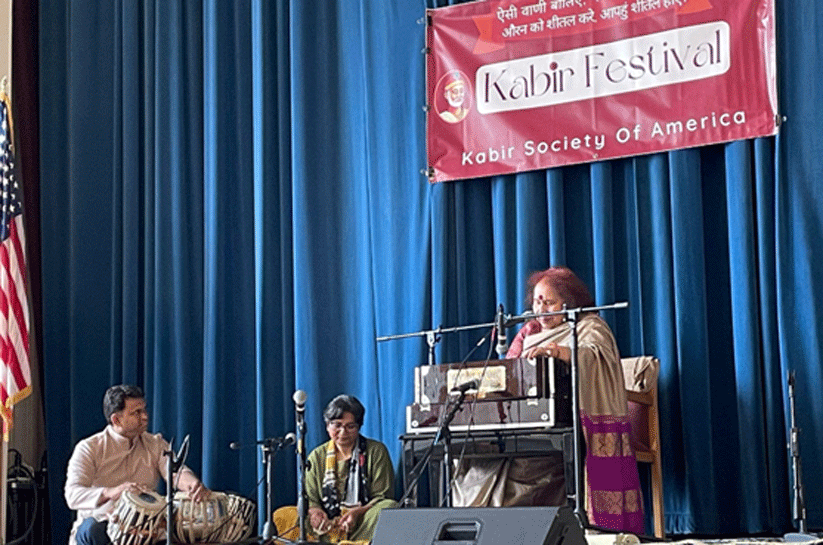 Kiran Nath, a composer, poet and teacher sings devotional poems at the festival. Photo: S. Ali Rizvi.