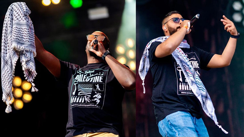 Palestinian singers Madi (right) and Sami (left) from the hip-hop group DARG Team performed with fellow Palestinian rapper Mohammed Elsusi at the Oslo Mela in August. Photo by Sanish KS.