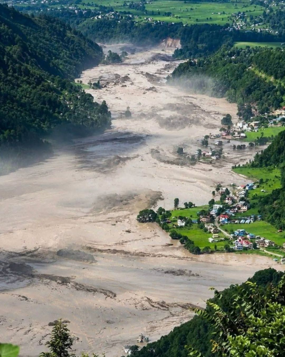 Flood waters devastating villages in Nepal. Photo via the Kathmandu Post