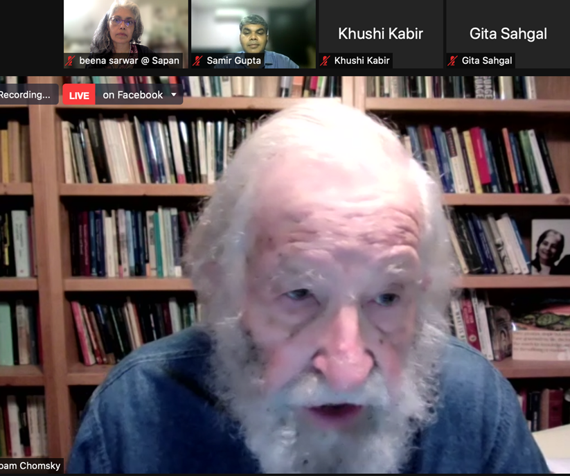 When Chomsky dropped in to the Southasia Peace Action Network seminar on the impact of 9/11 on Southasia and Southasians. Screenshot