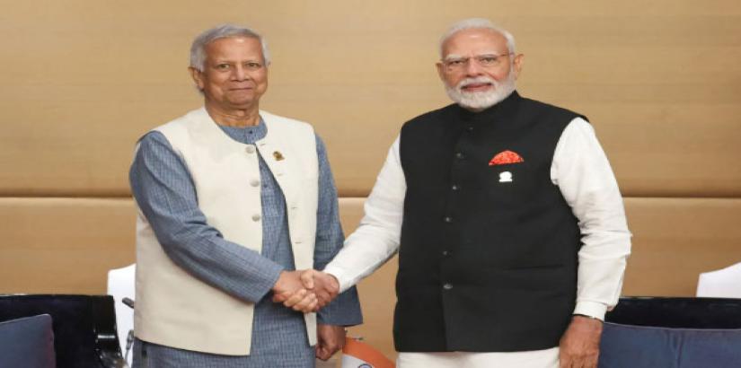 India's Prime Minister Narendra Modi meets Bangladesh's interim government head Muhammad Yunus