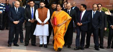 Nirmala Sitharaman outside Finance Ministry