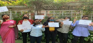 Women entrepreneurs from east and north east India proudly display their certificates at the hybrid boot camp organised by the US Consulate and University of Texas in partnership with the Nexus Incubator Hub of American Center, Delhi, in Kolkata.