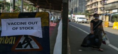 A vaccination centre in Mumbai, closed due to lack of supplies in late April. Divyakant Solanki/EPA