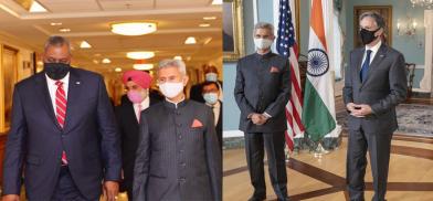 Left: India's External Affairs Minister S. Jaishankar meets United States Defence Secretary Lloyd Austin at the Pentagon, right: India's External Affairs Minister S. Jaishankar meets United States Secretary of State Antony Blinken in Washington on May 27, 2028. (Photo: Twitter) Left: India's External Affairs Minister S. Jaishankar meets United States Defence Secretary Lloyd Austin at the Pentagon, right: India's External Affairs Minister S. Jaishankar meets United States Secretary of State Antony Blinken in Washington on May 27, 2028. (Photo: Twitter)