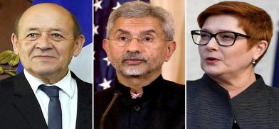 France’s Minister for Europe and Foreign Affairs Jean-Yves Le Drian, India’s External Affairs Minister S. Jaishankar and Australia’s Minister for Foreign Affairs Marise Payne