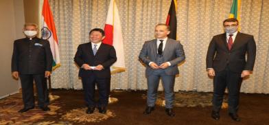 Foreign ministers of the G4, the four-member group that lobbies for United Nations Security Council reforms and mutually supports each other for a permanent seat on the reformed body, met in New York on Wednesday, September 22, 2021. From left, S. Jaishankar of India, Motegi Toshimitsu of Japan, Heiko Maas of Germany and Carlos Alberto Franco Franca of Brazil. (Photo: Twitter) Foreign ministers of the G4, the four-member group that lobbies for United Nations Security Council reforms and mutually supports each other for a permanent seat on the reformed body, met in New York on Wednesday, September 22, 2021. From left, S. Jaishankar of India, Motegi Toshimitsu of Japan, Heiko Maas of Germany and Carlos Alberto Franco Franca of Brazil. (Photo: Twitter)