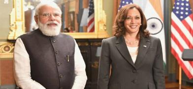 Prime Minister Narendra Modi and US Vice-President Kamala Harris before attending the bilateral meeting. (Photo: Twitter/@NarendraModi) Prime Minister Narendra Modi and US Vice-President Kamala Harris before attending the bilateral meeting. (Photo: Twitter/@NarendraModi)