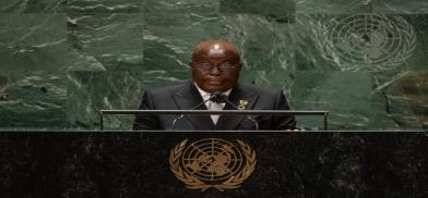 Ghana's President Nana Addo Dankwa Akufo-Addo speaks at the United Nations General Assembly on Wednesday, September 22, 2021. (Photo: UN) Ghana's President Nana Addo Dankwa Akufo-Addo speaks at the United Nations General Assembly on Wednesday, September 22, 2021. (Photo: UN)