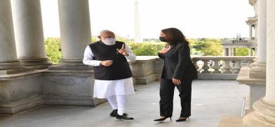 Prime Minister Narendra Modi met with United States Vice President Kamala Harris at her ceremonial office in the White House compound in Washington on Thursday, September 23, 2021. (Photo: MEA Twtitter) Prime Minister Narendra Modi met with United States Vice President Kamala Harris at her ceremonial office in the White House compound in Washington on Thursday, September 23, 2021. (Photo: MEA Twtitter)