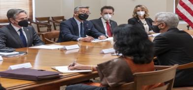 India's External Affairs Minister S. Jaishankar, right, participates in a meeting with US Secretary of State Antony Blinken, left, in Melbourne on Friday, February 11, 2022. (Photo: State Dept.)