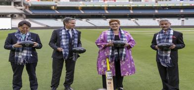 Japanese Foreign Minister Yoshimasa Hayashi, from left, United States Secretary of State Antony Blinken, Australian Foreign Minister Marise Payne and Indian External Affairs Minister S Jaishankar visited the Melbourne Cricket Club when they were in Melbourne on February 11, 2022, for the Quad foreign ministers' meeting. (Photo: State Dept.)