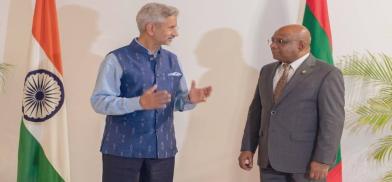 External Affairs minister S Jaishankar with Maldives Foreign minister Abdulla Shahid at the Addu City (Photo: Twitter)