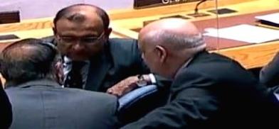 Permanent Representatives Zhang Jun of China, left, and Ronaldo Costa Filho, right, confer with India’s T.S. Tirumurti. centre, on the sidelines of the United Nations Security Council before it took up a United States-sponsored resolution to condemn North Korea’s missile tests on Thursday, May 26, 2022. (Photo Source: UNTV)