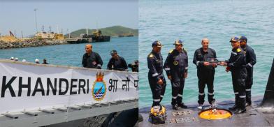 Defence Minister Rajnath Singh on INS Khanderi submarine Defence Minister Rajnath Singh on INS Khanderi submarine