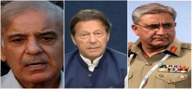 Pakistan PM Shehbaz Sharif, Imran Khan and Army Chief Gen Bajwa Pakistan PM Shehbaz Sharif, Imran Khan and Army Chief Gen Bajwa