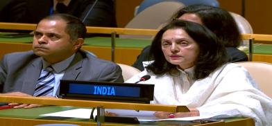 India’s Permanent Representative Ruchira Kamboj speaks at the United Nations General Assembly on Wednesday, October 12, 2022, after New Delhi abstained on a resolution condemning Russia’s annexation of Ukrainian territories. (Photo Source: UN) India’s Permanent Representative Ruchira Kamboj speaks at the United Nations General Assembly on Wednesday, October 12, 2022, after New Delhi abstained on a resolution condemning Russia’s annexation of Ukrainian territories. (Photo Source: UN)