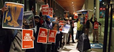 Supporters rally for a legislation passed by Seattle City Council on Tuesday, February 21, 2023, to outlaw caste discrimination. (Photo Source: Sawant’s tweet) Supporters rally for a legislation passed by Seattle City Council on Tuesday, February 21, 2023, to outlaw caste discrimination. (Photo Source: Sawant’s tweet)