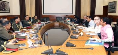 The Joint Secretary (Naval Systems), Rajeev Prakash in a meeting co-chaired by Bangladesh Chief of Army Staff General S M Ahmad Shafiuddin on the sideline of Land mobility, Drone and Counter Drone were made, in New Delhi on April 27, 2023 (Photo: PIB) The Joint Secretary (Naval Systems), Rajeev Prakash in a meeting co-chaired by Bangladesh Chief of Army Staff General S M Ahmad Shafiuddin on the sideline of Land mobility, Drone and Counter Drone were made, in New Delhi on April 27, 2023 (Photo: PIB)