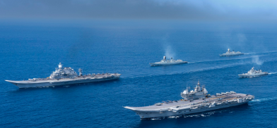 Indian Navy conducts twin-carrier exercise in vaunted 'power projection' (Photo: Indiannavy.nic.in) Indian Navy conducts twin-carrier exercise in vaunted 'power projection' (Photo: Indiannavy.nic.in)