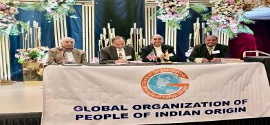 GOPIO International officials at the Kick-off Planning Meeting, from l. to r. VP Ram Gadhavi, Global Ambassador Prakash Shah, President Lal Motwani and Chairman Dr. Thomas Abraham