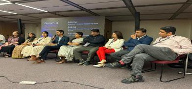 Pakistan and Indian journalists at the Journalism Beyond Borders panel. Photo by Lubna Jerar Naqvi