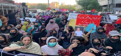 ﻿﻿﻿﻿Demonstrators in Karachi, 25 December 2023, protesting Islamabad police use of force on Baloch activists. Photo by Abdullah Zahid/Sapan News