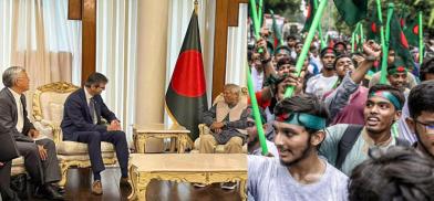 US delegation meets Muhammad Yunus(Left) Dhaka mob(Right) US delegation meets Muhammad Yunus(Left) Dhaka mob(Right)