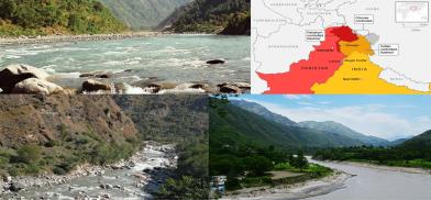 Upstream photos of the rivers (left to right) Ravi, Beas, Sutlej. Photos via Encyclopedia Britannica. Map: Conflict area between India and Pakistan. Screenshot from CNN