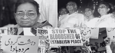 (Clockwise from top left) Social activist Nirmala Deshpande; Kuldip Nayar, Nandita Das, Asma Jahangir at Wagah border; snapshots from peace demonstrations in Mumbai and Lahore. File photos; collage by Pragyan Srivastava. (Clockwise from top left) Social activist Nirmala Deshpande; Kuldip Nayar, Nandita Das, Asma Jahangir at Wagah border; snapshots from peace demonstrations in Mumbai and Lahore. File photos; collage by Pragyan Srivastava.