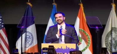 Zohran Mamdani delivers a victory speech after winning New York City's mayoral election. Photo: WABC News report.