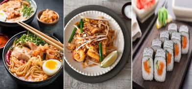 Korean ramen, Thai food and Japanese sushi