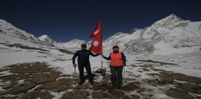 NRNs Binod Adhikari and Kemika Bhandari set world record for playing golf at the highest altitude - at the Kalapathar base camp which stands at an elevation of 5,545 meters from the sea level