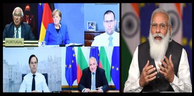 Indian PM Narendra Modi participates in the India-EU Leaders’ Meeting through video conferencing