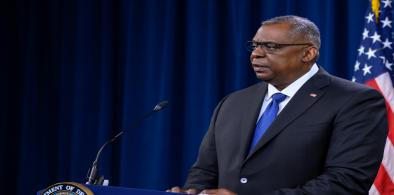 United State Defence Secretary Lloyd Austin speaks at a news conference at the Pentagon in Washington on May 7, 2021. (Pentagon)