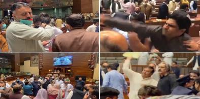 Pakistan National Assembly members scuffle
