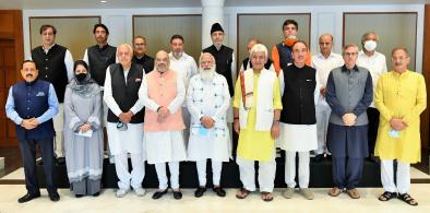 Prime Minister Narendra Modi with the various political leaders from Jammu and Kashmir