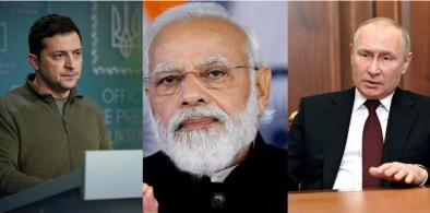 Ukrainian President Volodymyr Zelensky, Indian Prime Minister Narendra Modi and Russian President Vladimir Putin 