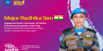 Indian Army Major Radhika Sen, who served as a United Nations peacekeeper in the Democratic Republic of Congo has been selected to receive the UN's 2023 Military Gender Advocate of the Year Award. (Photo illustration: UN)