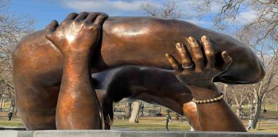 Photo: Boston Common: Bronze sculpture ‘The Embrace’ by Hank Willis Thomas and MASS Design Group, honouring the life and legacy of Rev. Dr. Martin Luther King, Jr. and Coretta Scott King, based on a photo after Dr King was awarded the Nobel Peace Prize in 1964. Photo by Beena Sarwar.