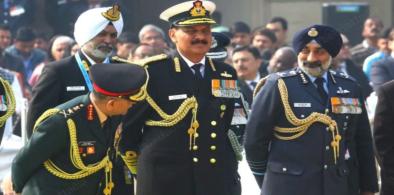 Chief of Army Staff General Upendra Dwivedi, Air Chief Marshal AP Singh, and Chief of Naval Staff Admiral Dinesh Kumar Tripathi (Photo: Twitter)