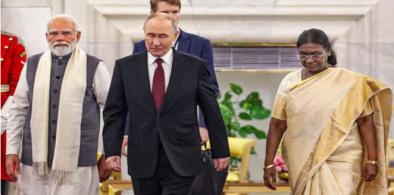 President Droupadi Murmu, Russian President Vladimir Putin and Prime Minister Narendra Modi attended a state banquet at Rashtrapati Bhavan. (MEA)