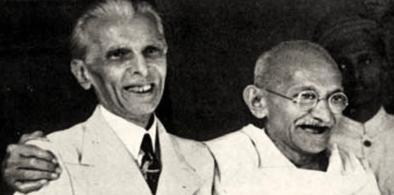 (L-R) Archival photo of Pakistan’s first Governor-General Muhammad Ali Jinnah and Indian political and social activist Mahatma Gandhi. Image via Views&News.