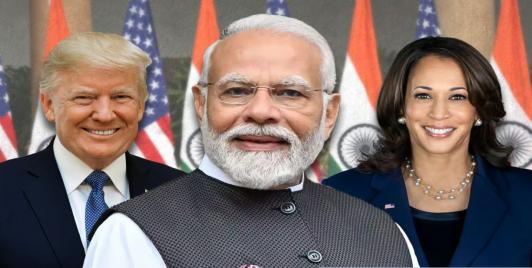 Donald Trump, Prime Minister Modi and Kamala Harris