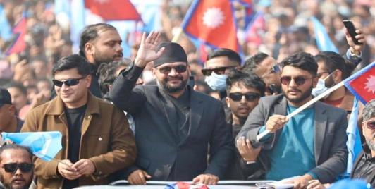 Balen Shah in victory rally in Nepal