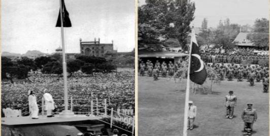Nehru hoisting I Day flag and Jinnah doing the same in Pakistan