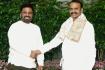 Union Minister of State for Parliamentary Affairs L Murugan, right, receives Sri Lankan President Anura Kumara Dissanayake upon his arrival in New Delhi